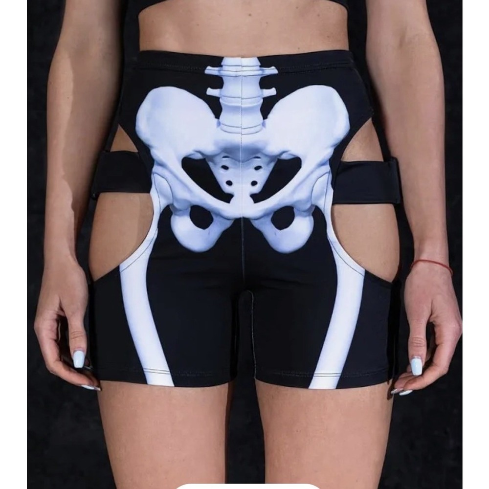 Devil Walking Black and White Skeleton Biker Festival Body Shorts Clips Small